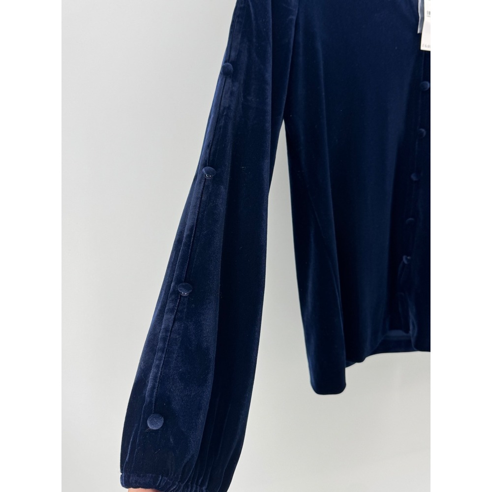 White House Black Market Byzantine Blue Velvet V-Neck Blouse‎ 570357792 Womens S - Picture 3 of 13